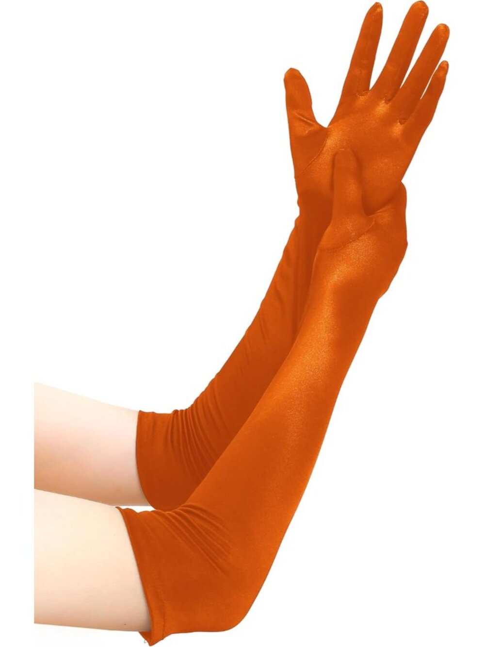 Women's Orange 1920s Elbow Length Party High Shine Long Opera Satin Gloves